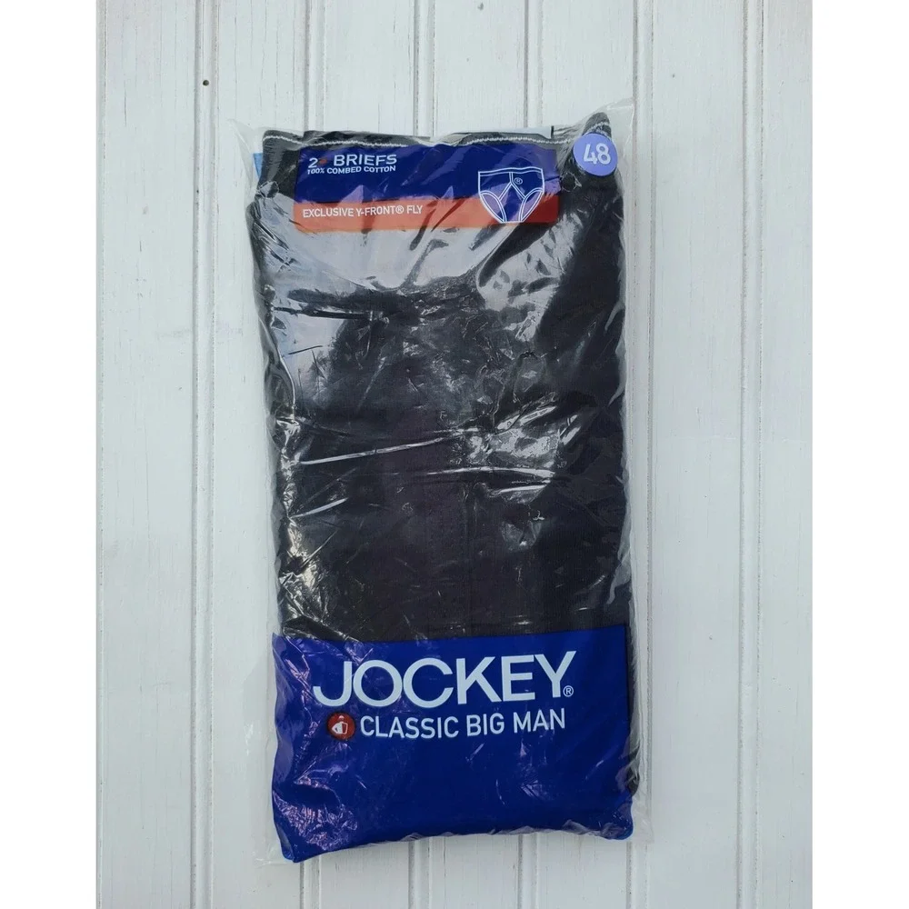 Jockey Classic Big Man Briefs 2-Pack Black 100% Cotton Y-Front Fly Size 48